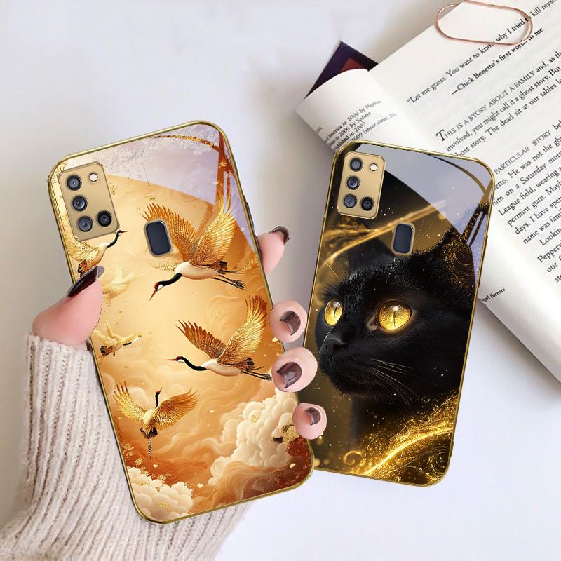 Mystisk svart katt För Samsung A 31 32 A33 A34 35 14 A15 13 A16 25 26 50 52 53 54 55 56 70 71 72 73 Guldglas telefonfodral