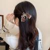 1pc Rose Milk tea~Butterfly Knot Pearl Lace Hair Clip for Women, New High-end Style, Duck Billed Clip, Sweet Bangs Clip