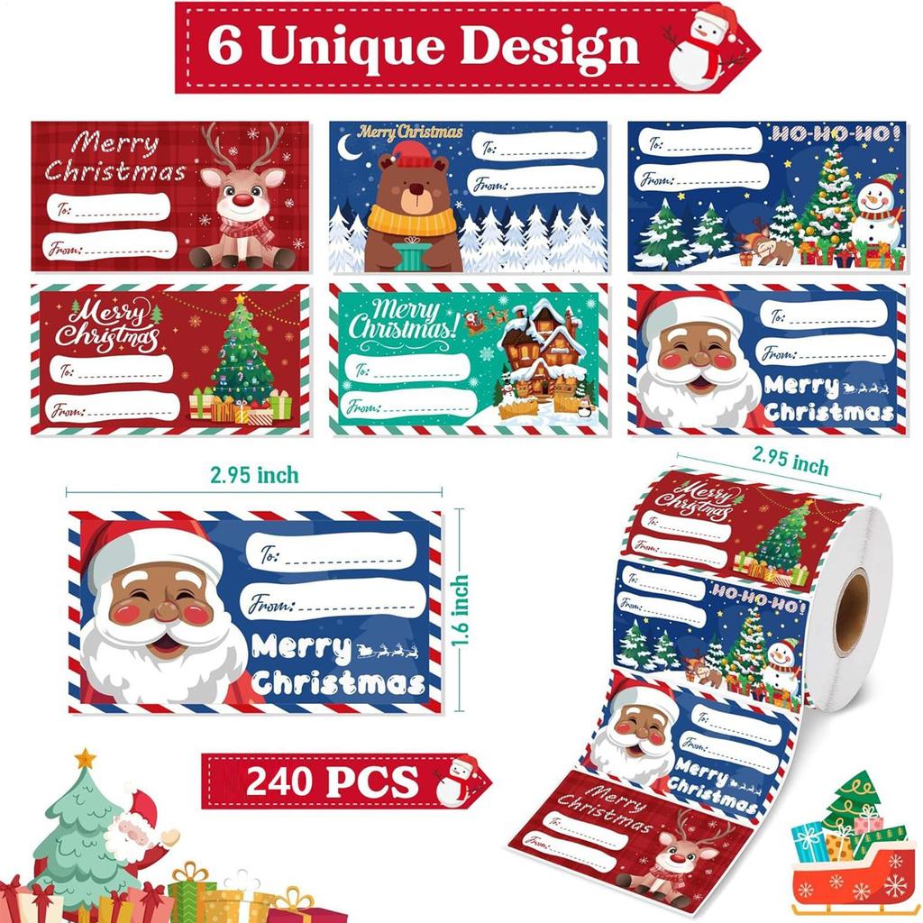 24pcs/roll Christmas Gift Labels DIY Holiday Decor Name Tags Stickers Self-Adhesive Christmas Sticky Labels For Kids Adults