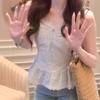 Pure & Sexy Lace Patchwork Lotus Leaf Camisole - Women's Waist-Cinching Sleeveless Vest for Spring/Summer 2025.