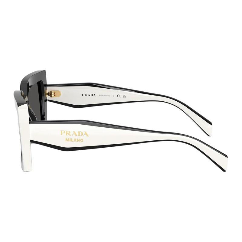 Prada Temple Logo Acetate Square Sunglasses Women's Black/White Black/white 53mm Basic Packaging-glasses Case + Packaging Box