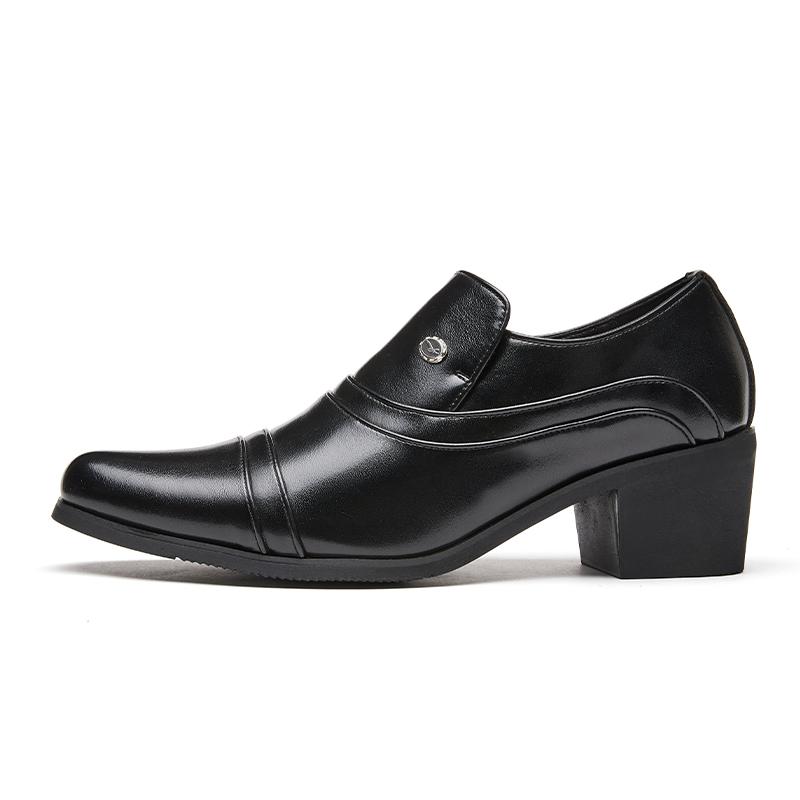

Classic Vintage Men Elevated Loafers Business Formal Height Increase Dress Shoes Quality Leather Wedding Banquet Formal Loafers 39 чёрный