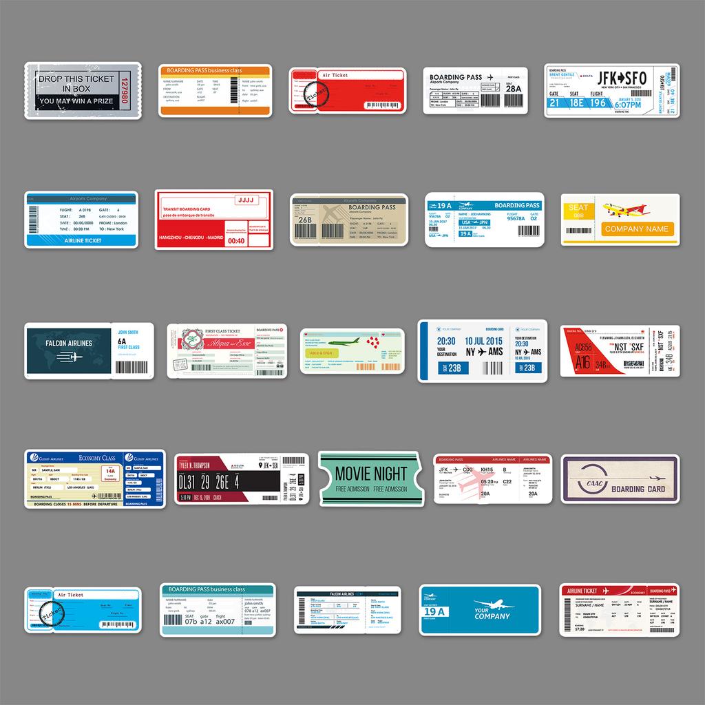 52 Ins Wind Boarding Pass Air Ticket Suitcase Travel Box Scooter Car Cartoon Graffiti Motorcycle Sticker