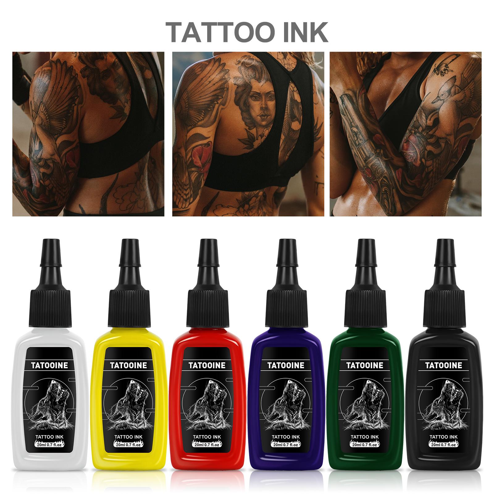 

6 шт., 20 мл, чернила для татуировки, несколько цветов, черный, зеленый пигмент для искусства татуировки, профессиональные инструменты для макияжа, бутылки с красками, принадлежности для татуировок