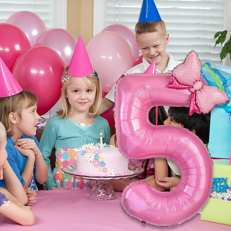 2 szt. Różowy balon foliowy z cyfrą 40 cali z uroczymi balonami w kształcie kokardki Dla Dzieci Dziewczynki Pierwsze Urodziny Dekoracje Upominki Artykuły