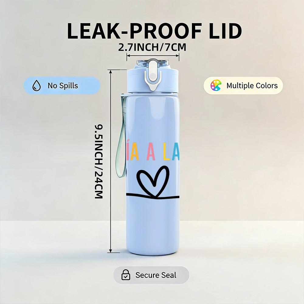 1PC Two Simple Heart Outline Art 750ml Color Plastic Sports Water Bottle Leakproof Flip Straw Lid Suitable for Sports Office Home Use