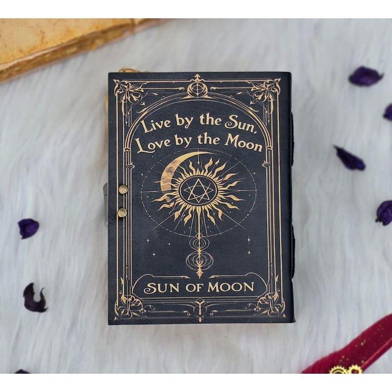 Sun & Moon Celestial Journal | Live by the Sun Love by the Moon Diary | Vintage Lock Grimoire | Wiccan Book of Shadows | Astrology Notebook