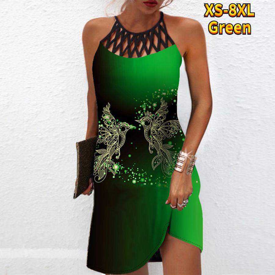 Sommer Mode Sexy Ärmelloses Kleid Weiche Casual 3D Golden Bird Print Kleid Ärmelloses Sling Kleid Sommer Hosenträger Kleid