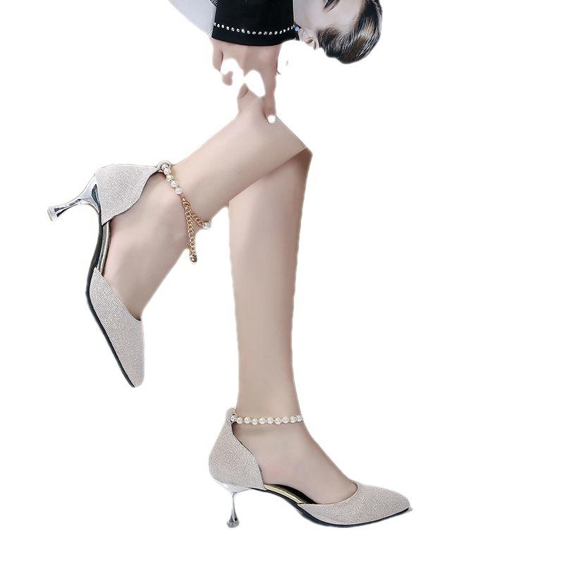 35-44 Plus Size Women's Shoes Versatile Slim Heel Sandals Buckle High Heels Shoes Mature Fashion Party Footwear Chaussure Femme