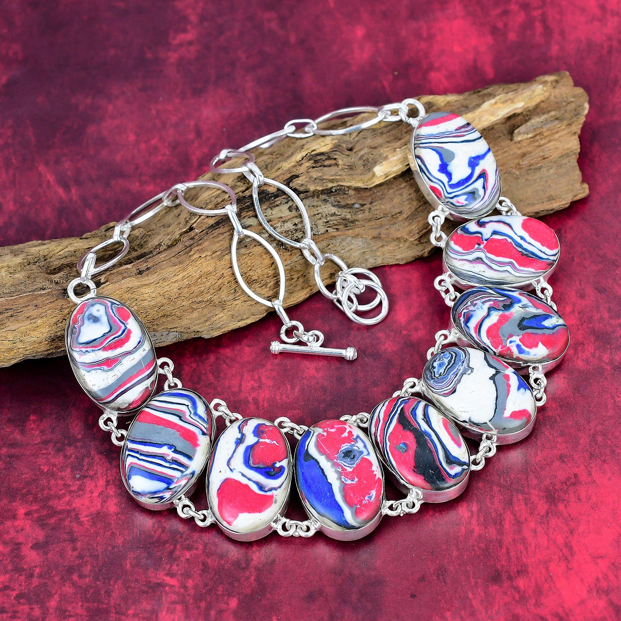 

Fordite 925 Solid Sterling Silver Necklace Adjustable, Chain Necklace Handmade Gemstone, Gift For Mom Antique Jewelry