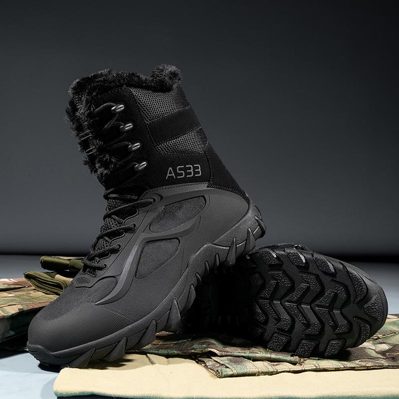 Herren Plus Size 48 Winter High-Top Kampfstiefel mit Samtfutter für Bergsteigen und Wüste