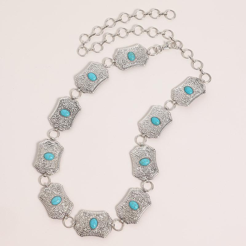 High-end Women's Waist Chain Engraved Turquoise Waist Chain Boho Women's Waist Chain Turquoise Retro Waist Chain
