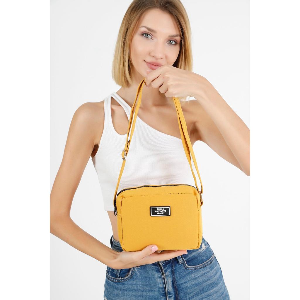 Black U35 Canvas Fabric Women's Shoulder Bag With Single Zipper Compartment And Adjustable Strap U:14 E:20