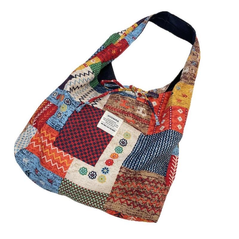 25 Neue florale Canvas-Tasche vorne und hinten doppelseitige Pendler-Umhängetasche Muster Achseltasche