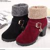 Moda Invierno Botas de Tacón Alto Cálido Felpa Tacones Cuadrados Zapatos de Invierno Botas de Mujer Marca de Moda Botines Nieve 2024
