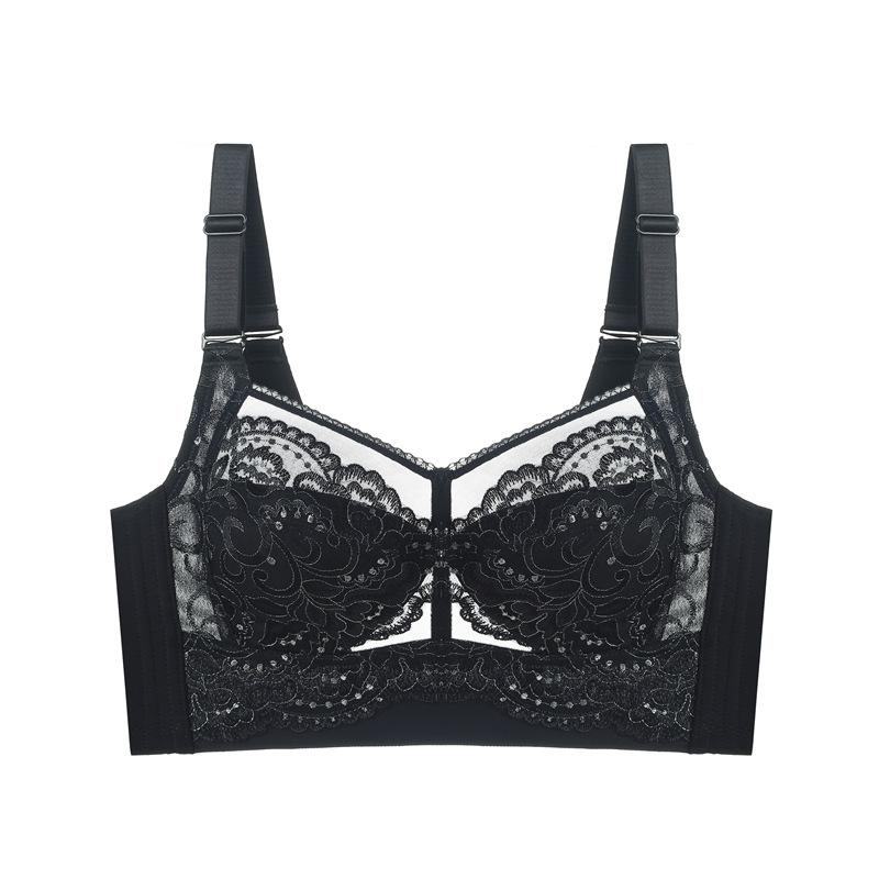 New big breasts show small dandelion embroidery without steel ring ultra-thin anti-sagging gathering underwear adjustment bra