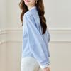 Blau gestreiftes Hemd für Damen Langärmlig Frühjahrskleidung Neues Rundhals-Oberteil Koreanischer Stil Modisch Vielseitiges Hemd