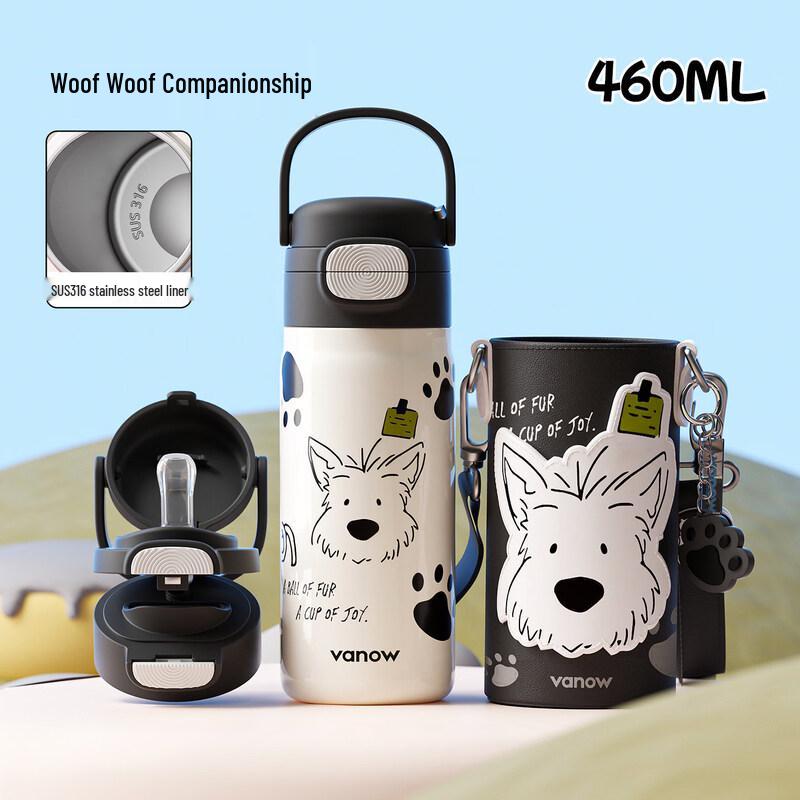 Vanow Kids Dual-Drink Insulated Water Bottle with Straw 460ml