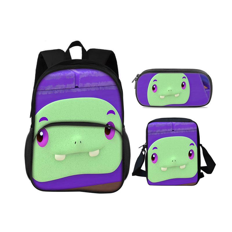 Abby Hatcher Runde Fronttasche Rucksack Federmäppchen Umhängetasche 3-teiliges Set Cartoon-Druck Schüler Jungen und Mädchen Schule Geburtstagsgeschenk