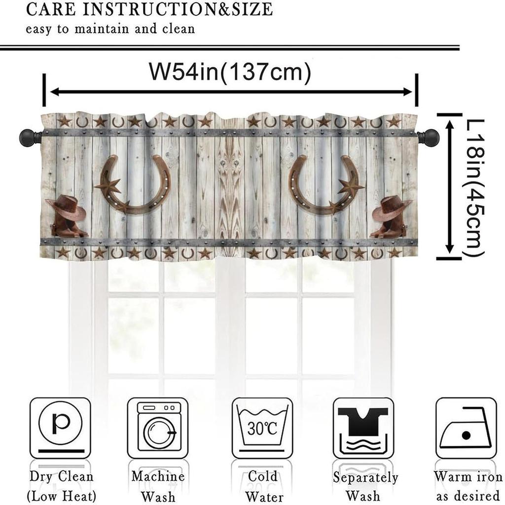 West Country Wooden Doors Valance Curtain for Kitchen,Old Country Ranch Texas Western Cowboy Star Sign Barn Door Windows Treatment Drapes for