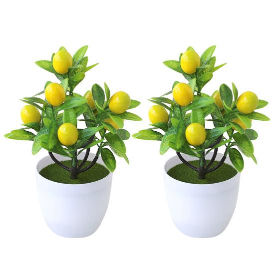 Artificial Lemon Tree Potted Plants Small Fake Yellow Lemons Citrus Tree Faux Fruit Greenery Bonsai Decoration for Indoor Home Office