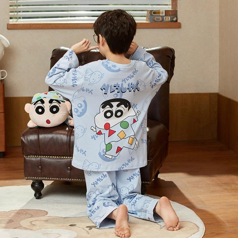 100% Combed Cotton Boys Pajama Set Long Sleeve Cartoon Print Sleepwear Teens 8 Years Lightweight Home Wear