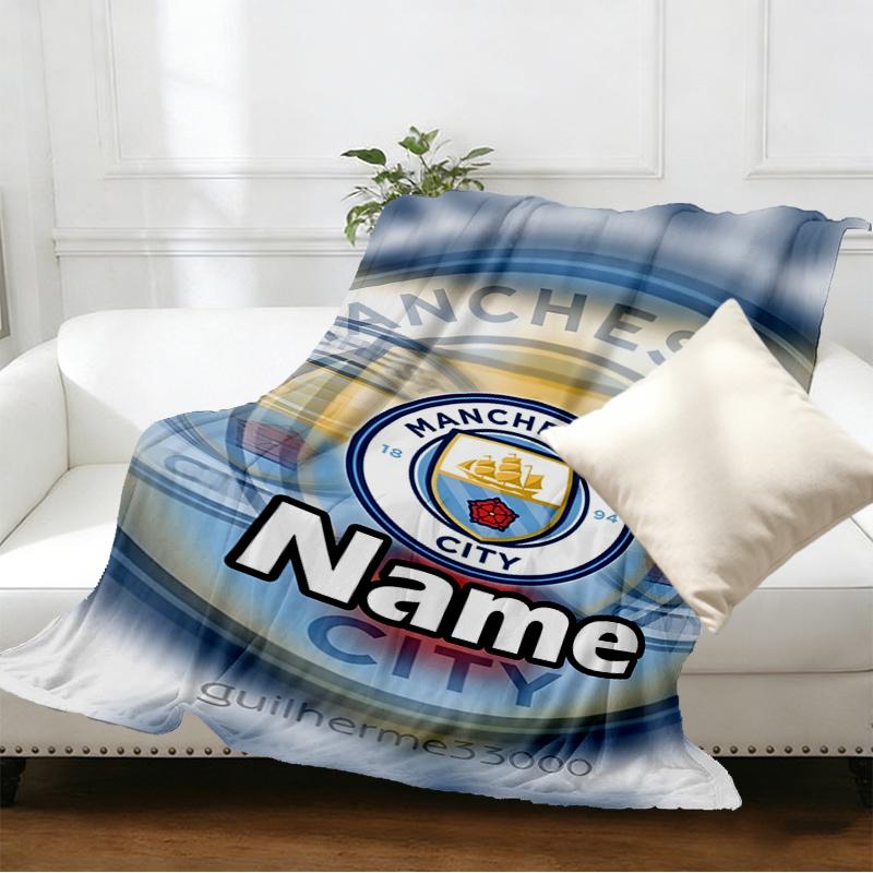 Custom Name Personalized Manchester City FC Print Blankets, Home Decor, Bedroom, Sofa, Camping, Couch, Gifts for Birthday Christmas