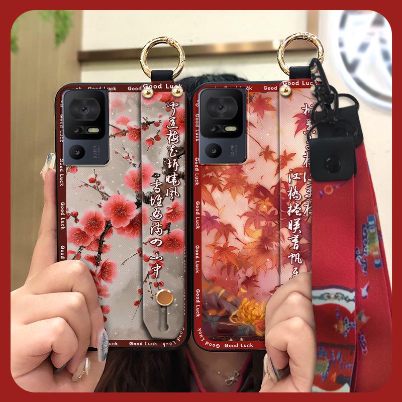 Durable Phone Holder Phone Case For TCL 40SE/T610K Silicone Dirt-resistant Wristband Chinese style Anti-knock Ring