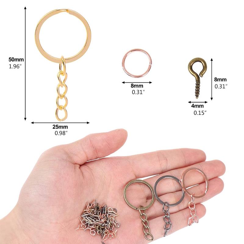 450 PCS Keychain Rings Kit 90 Pieces for Key Chain Rings with 180 PCS Open Jump Rings 180 PCS Screw Eye Pins for DIY Jew