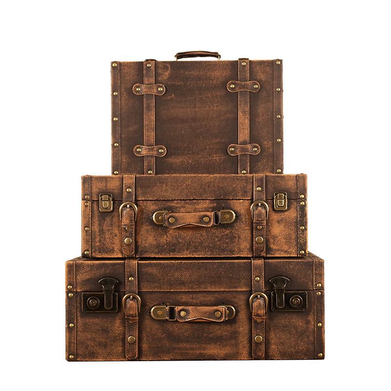 Europäische Vintage Holzkofferbox - Retro Lederkiste zur Aufbewahrung von Kleidung & Requisiten für Reisefotografie