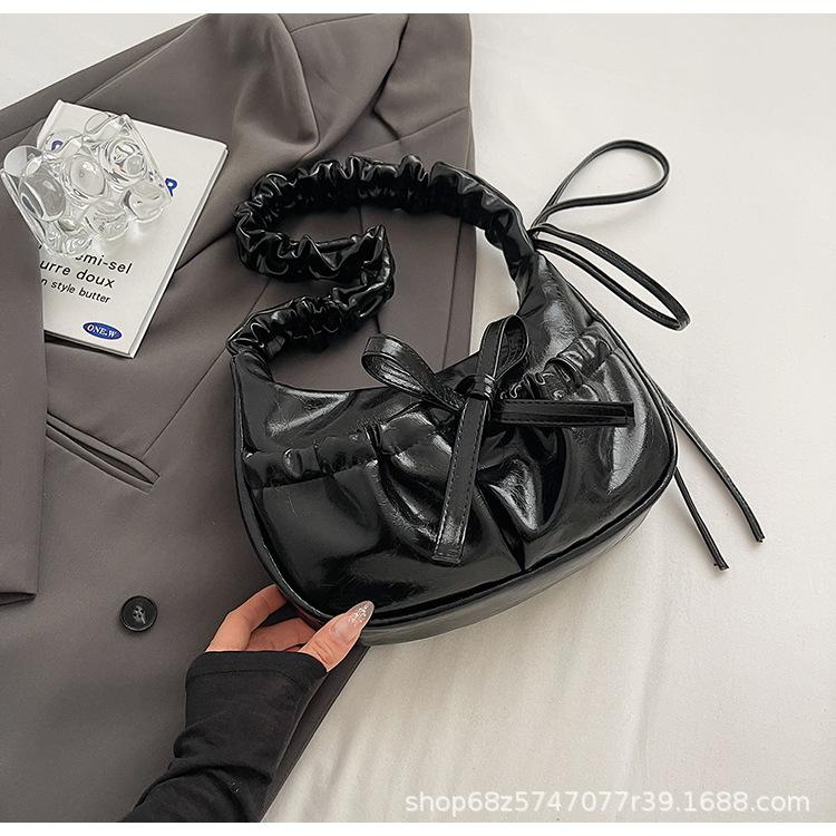 Korean versatile casual pleated lace drawstring design crossbody shoulder bag underarm bag niche lazy wind dumpling bag