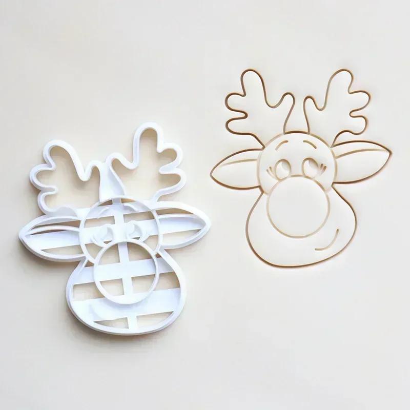 

New Christmas Cookie Cutters Snowman Reindeer Shaped Christmas Themed Pressable Biscuit Mold Cookie Stamp Embosser Baking Pastry
