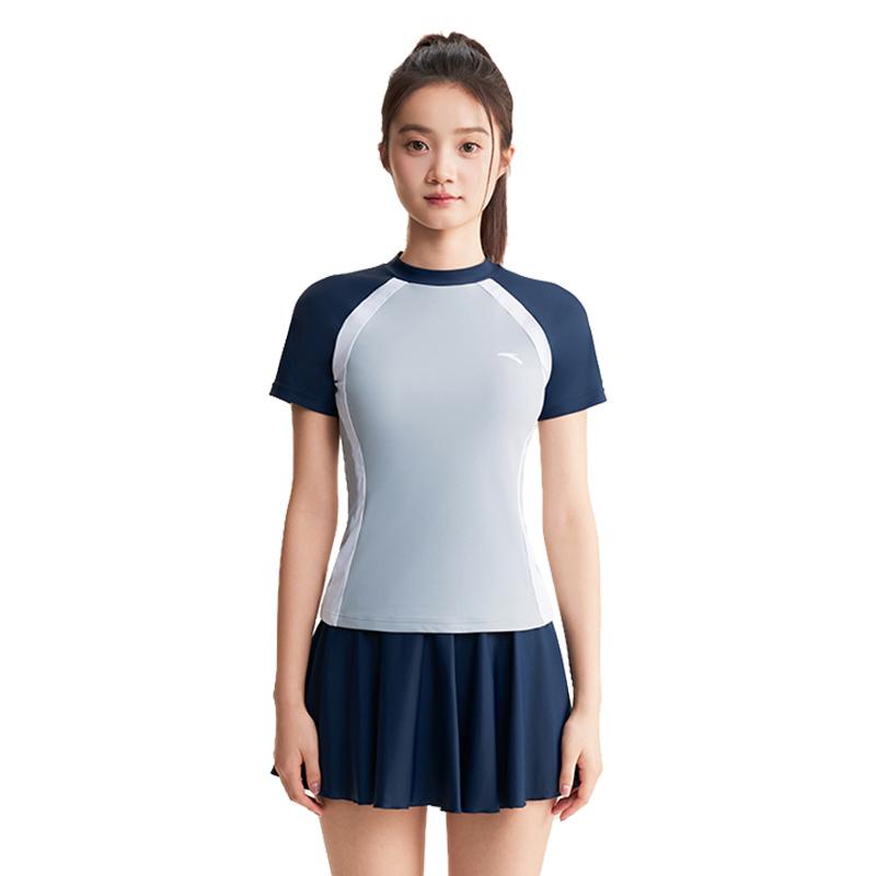 Anta Comfortable Color Block Short Sleeve Top Round Neck Simple Versatile Skirt Style Two Piece Swimsuit Women Swimsuit 1825332478-2