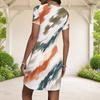 Women Plus Size Round Neck Short Sleeve Multicolor Printed Fitted Mini Dress