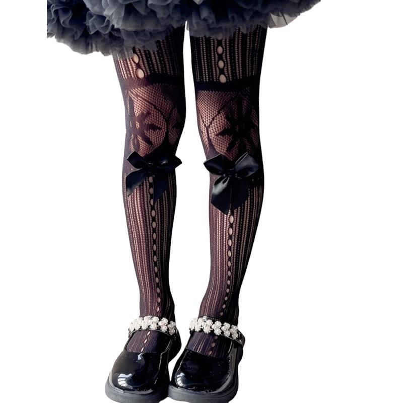 Fashion Fishnet Leggings for Girls Large Bowknot Tights Hollowout Stockings Kids Pantyhose for Summer Spring Dresses