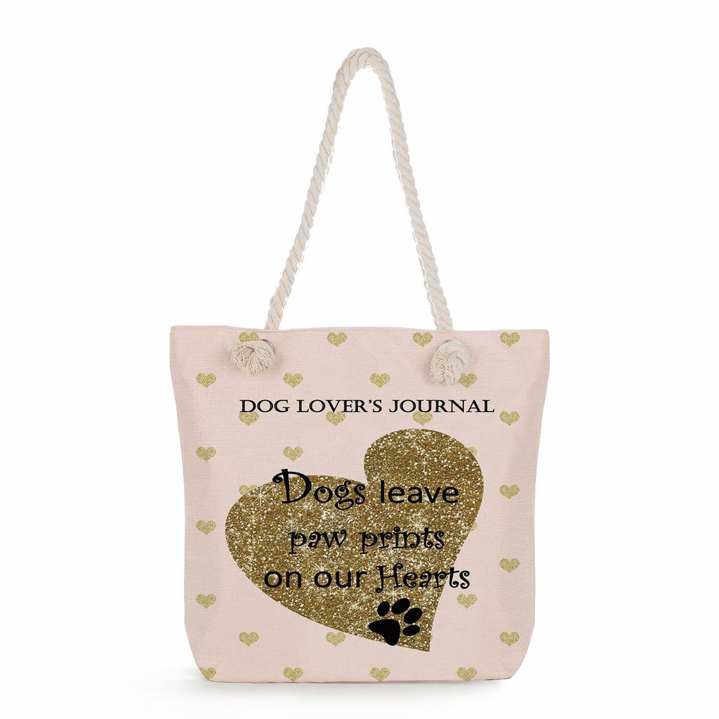 Dog paw print thick rope single-shoulder beach bag 7234 CLE