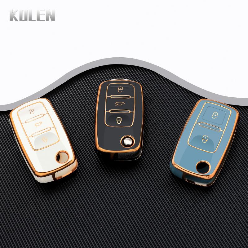Tpu Car Flip Key Case Cover Shell For Vw Volkswagen Polo Tiguan Passat Golf Jetta Lavida Skoda Octavia 2 3 Button Protected Fob