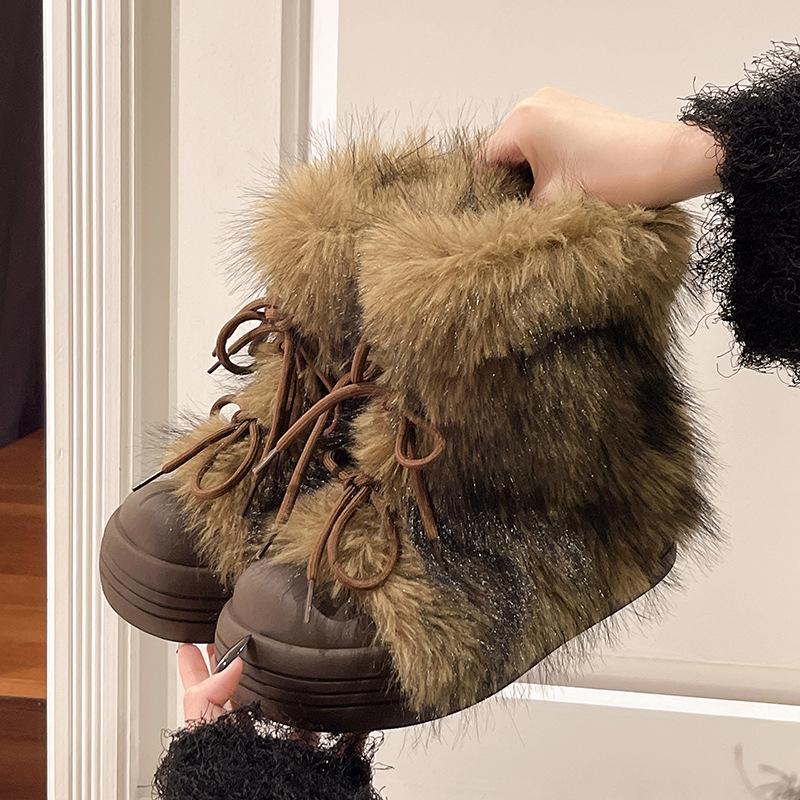 Small thick-soled snow boots women's 2026 new autumn and winter thickened fluffy short boots wear warm cotton shoes