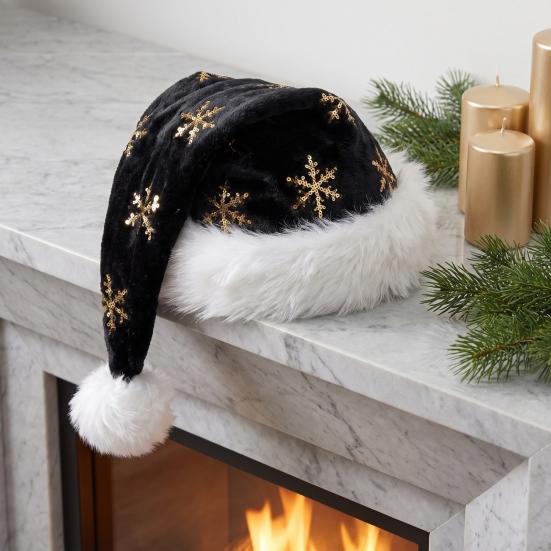 Decorative Sequin Christmas Hats Santa Hat with Red Sequin, Plush Velvet Party for Holiday Favors Adults, Festive Costume Accessory Xmas New Year Gift