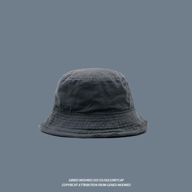 Solid-color, washed black fisherman's hat, unisex sun hat for sun protection