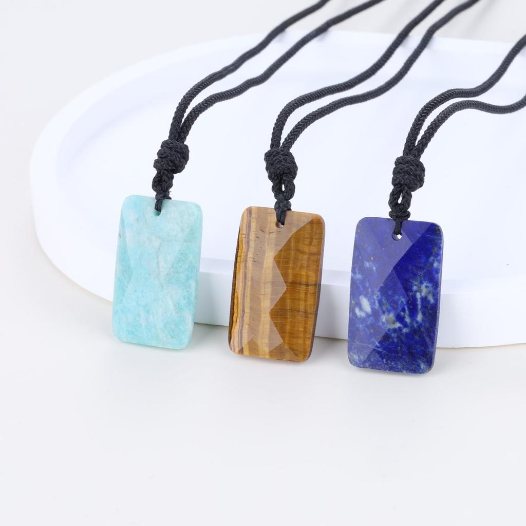 [KOAI] Lapis Lazuli Plate Adjustable Length Power Stone Necklace for Women and Men