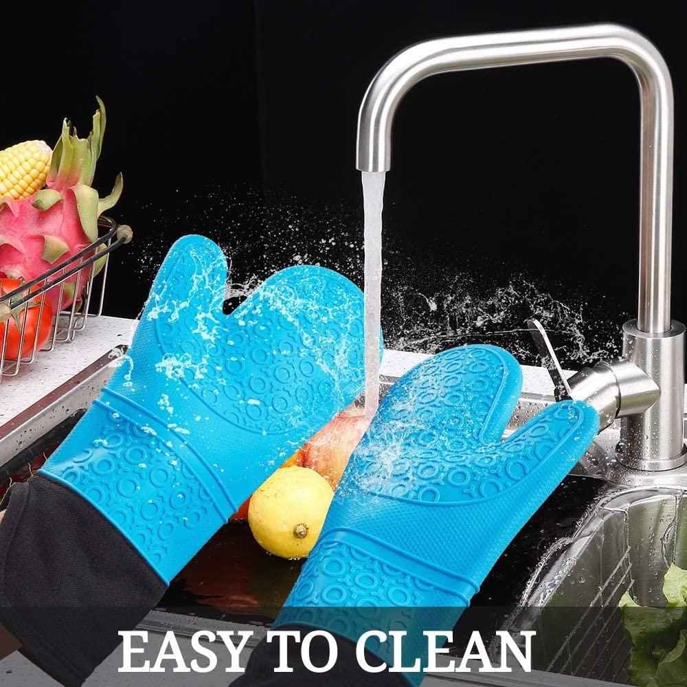 Double Layer Baking Gloves Heat-Resistant Silicone Gloves With Cotton Kitchen Oven Mitts Microwave Glove Non-Slip Pot Holders
