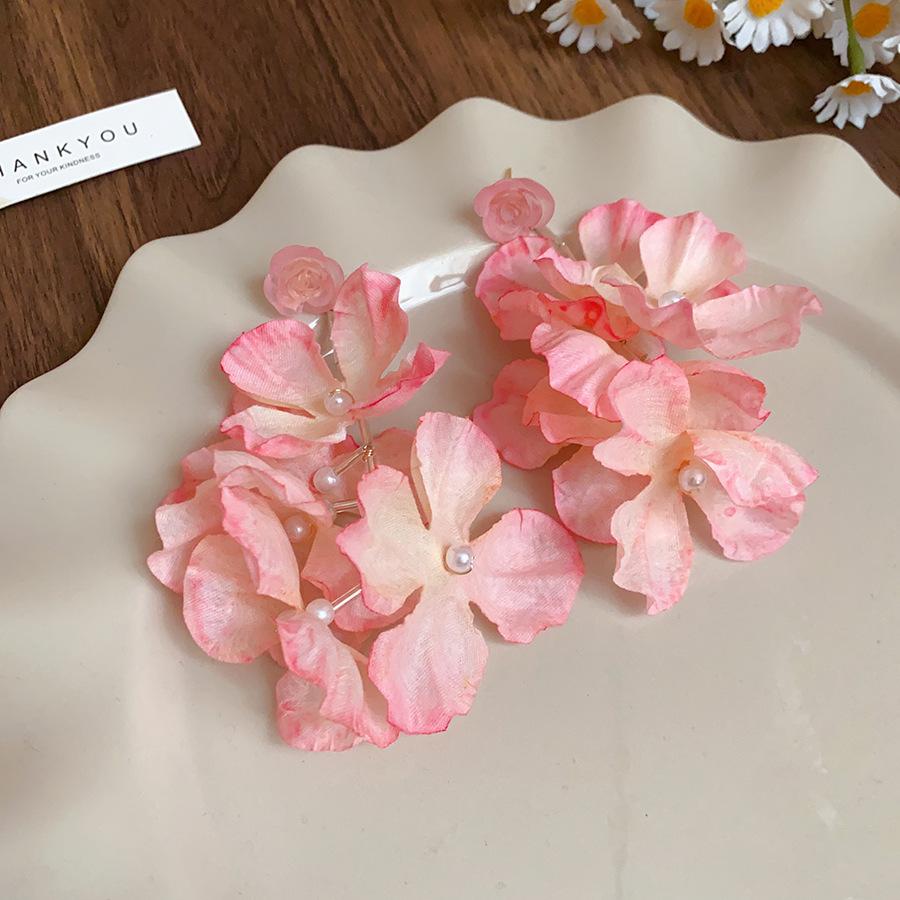 Silver fabric flower fringed earrings niche high-end earrings small fresh and exquisite temperament photo sweet earrings women