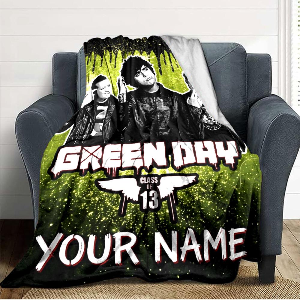 Name Custom Band Green Day Print Flannel Blanket High Quality Warm Comfortable Cover for All Seasons Perfect for Gifts Home Decor