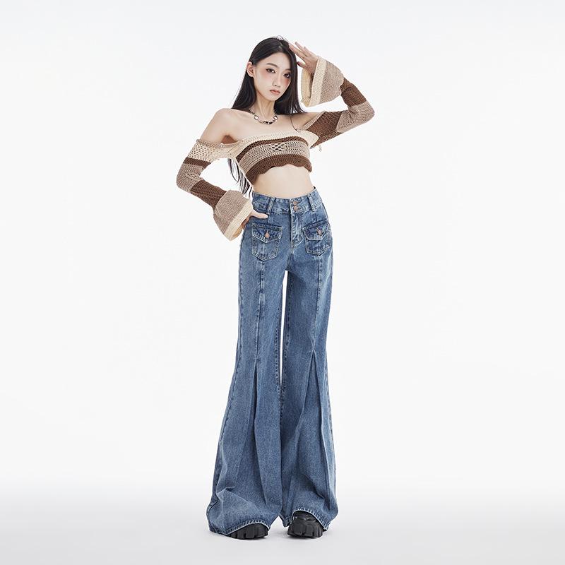European & American Retro Wide-Leg Corduroy Flare Jeans XL