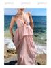 Pink French Backless Camisole Dress - Elegant Beach-Ready Evening Gown for Women