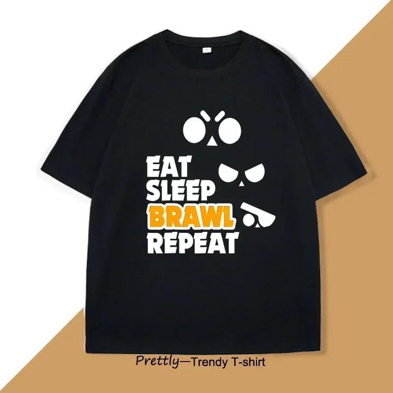 Fashion Women T-Shirt Eat Sleep Brawl Repeat T Shirt for Men Women Gam S