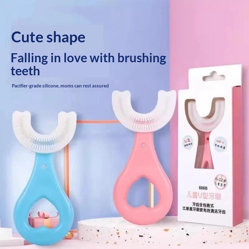 Kids U Shaped Toothbrush Anti-choking Design Food Grade Silicone Bristles Full Teeth Coverage for Toddlers Safe Brushing