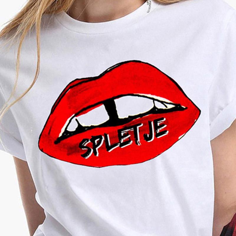 Červené rty s potiskem Trička pro ženy Módní klub Sexy Tričko na rty Polibkové rty Legrační léto Tričko s krátkým rukávem Dámské tričko