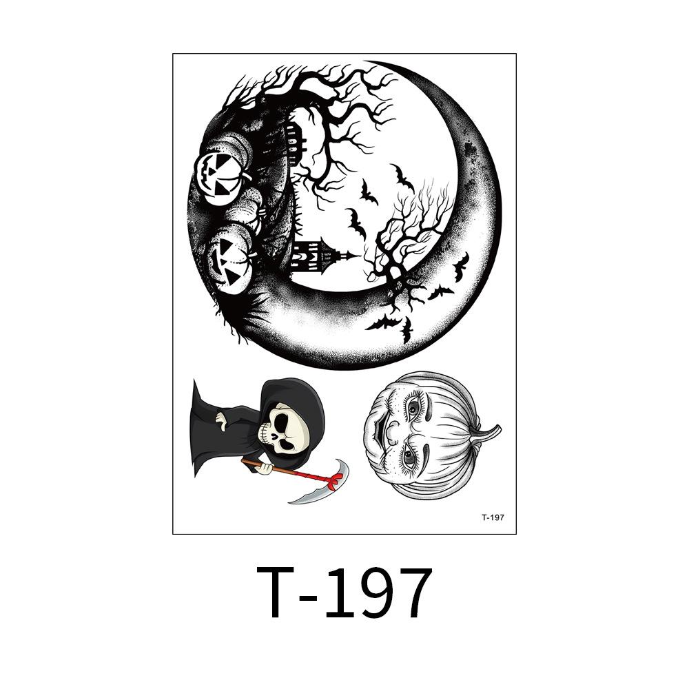 Waterproof sweat-resistant large floral arm tattoo sticker, dark Halloween horror tattoo, pumpkin skull Prajna tattoo sticker